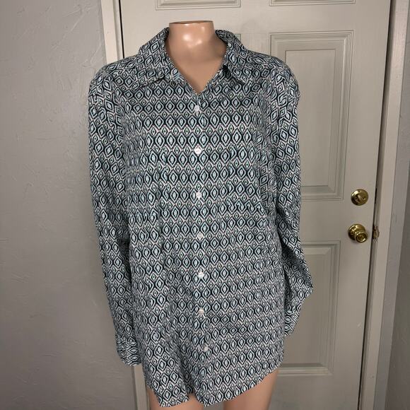 Foxcroft Womens Shirt 22W Fitted Blouse Long Sleeve Cotton Geometric Career P9 - Picture 1 of 6